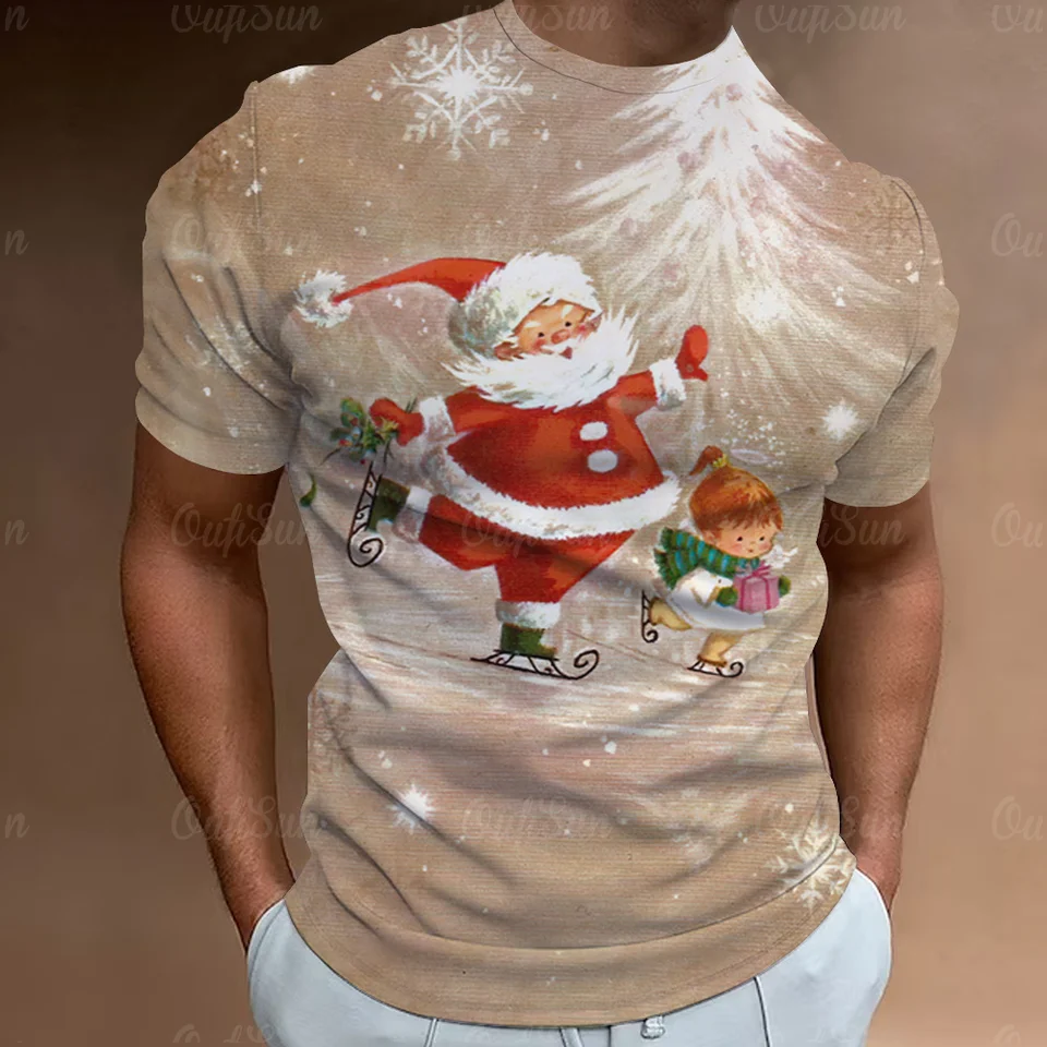 Vtipné vianočné tričká s Santa Clausom 3D Tops Tops Tees Pánske košele letné dovolenky Príležitostné O-krk Male Harajuku oblečenie