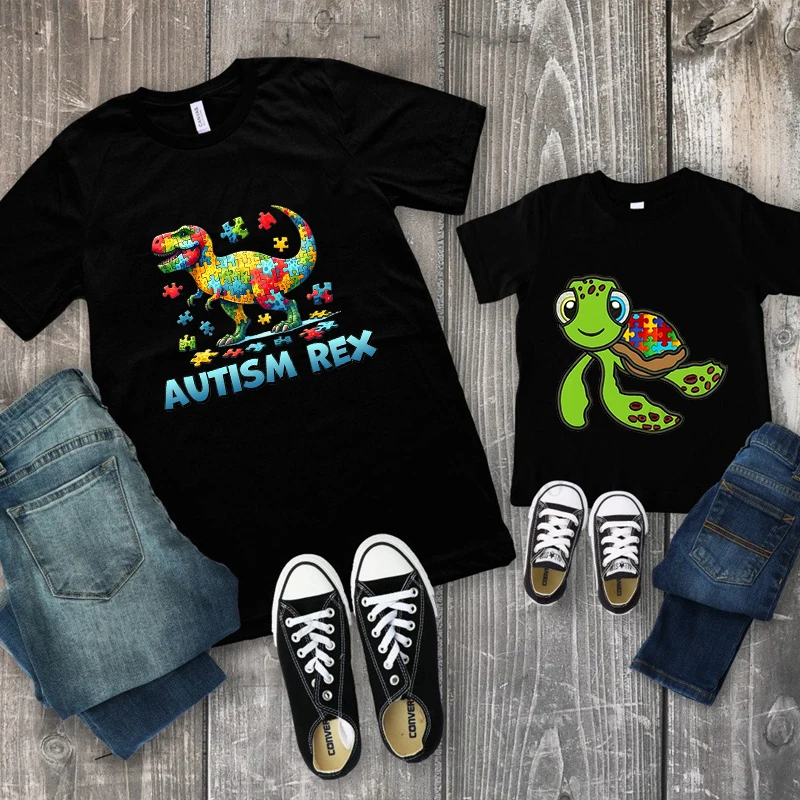 Vtipný autizmus rex povedomie puzzle unisex Tričko Akceptácia Neurodiverzity tričká s krátkym rukávom odpaliská Dospelí detské topánky