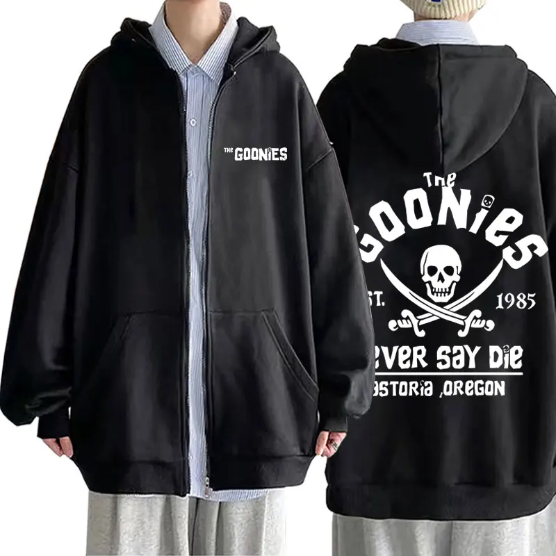 Vtipný film The Goonies Never Say Die Die Zipper Hoodie Skeleton Grafická zipsová bunda Men ženy vintage nadrozmerná mikina zips