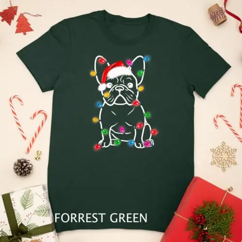 Vtipný francúzsky buldog psí strom vianočné svetlá vianočné pyžama unisex tričko