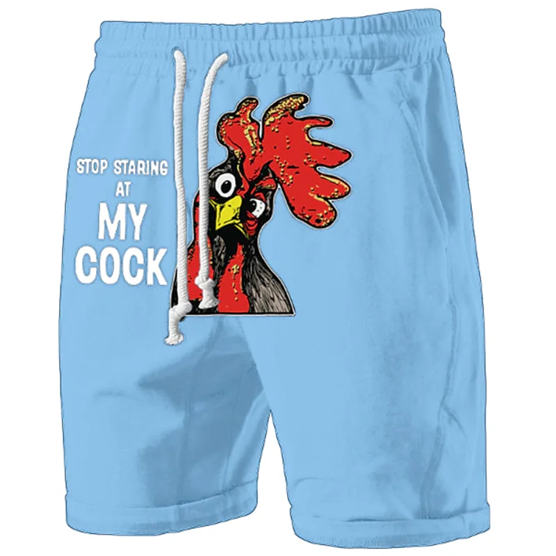 Vtipný kohút grafická pláž krátke pánske letné módy 3D abecedy tlačené plavecké kmene Trend Trend Catch Oči nadrozmerné dosky šortky