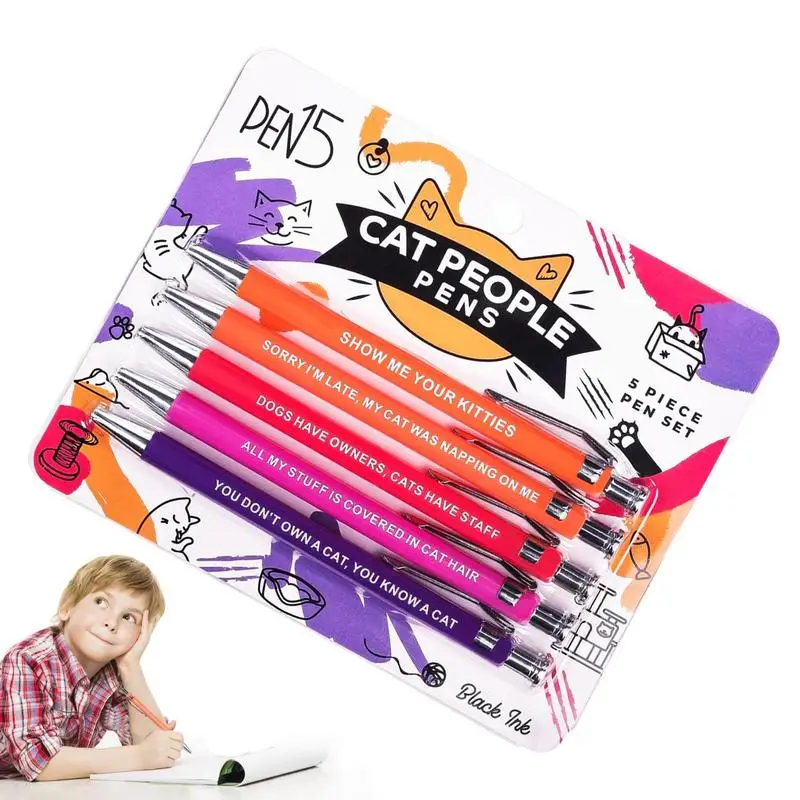 Vtipný pes/mačky Peps Supplies Ballpoint Pen s vtipnou frázou 5 ks zábavné guľové perá pre milovníkov mačiek pre psov každodenné použitie