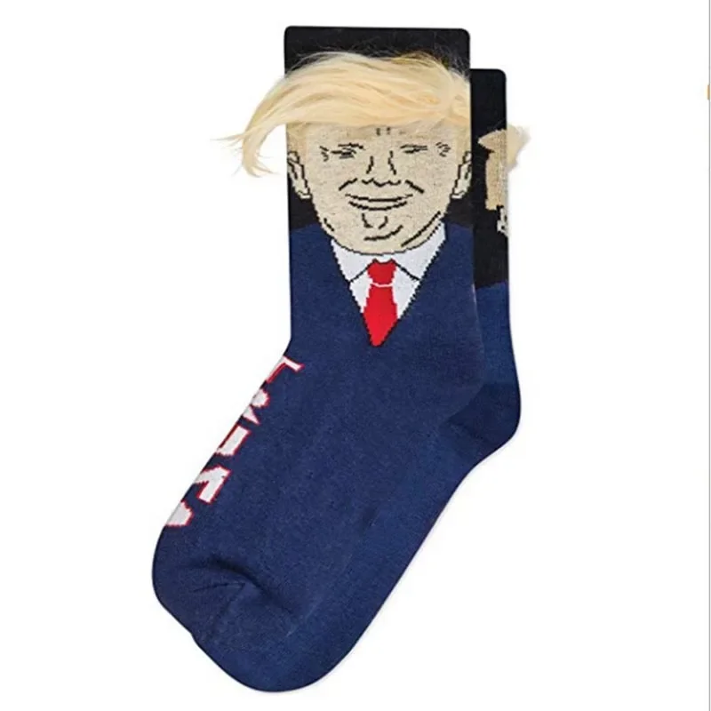 Vtipný prezident Donald Trump Face ponožky 3D falošné vlasové ponožky pánska osobnosť Hip Hop Hop Harajuku Streetwear Skateboard Funny ponožka