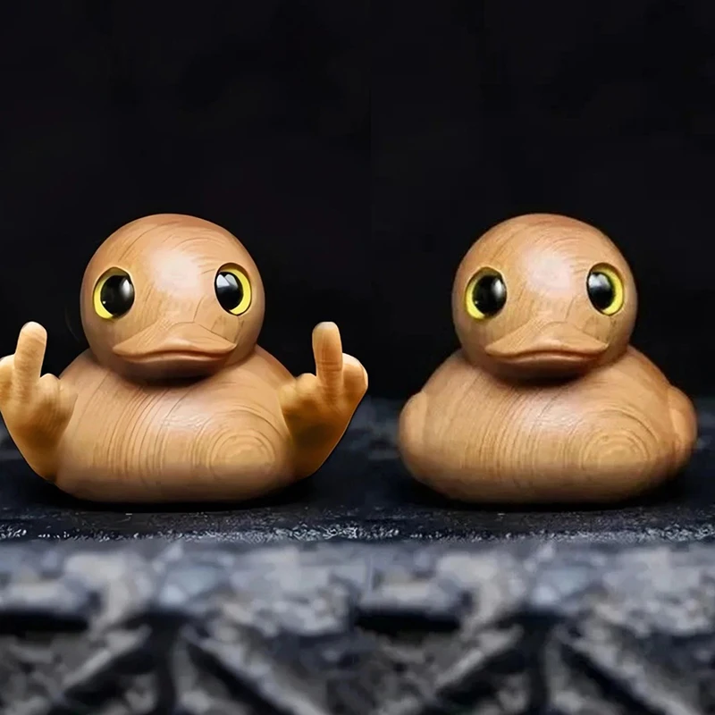 Vtipný stredný prst kačica ručne vyrábaná drevená socha