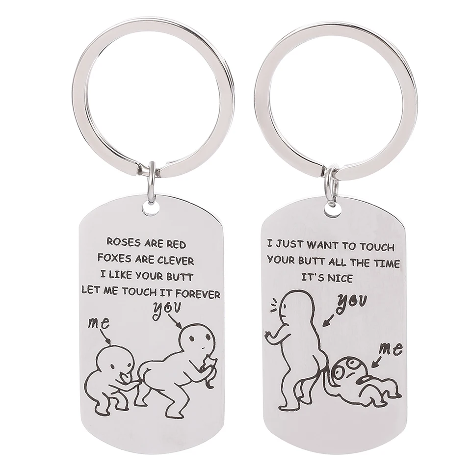 Vtipný zadok pár láska Keychain Nechaj ma dotknúť sa tvojho zadku navždy roztomilé milostné básne Výročné darčeky pre darčeky manželky BF GF GF