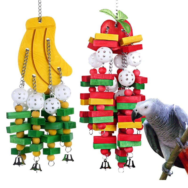 Vták žuvačka hračky Parrot klietky uhryznuté hračky pre domáce zvieratá pre cockatoos africké šedé papagáje veľké vtáčie papagájové hračky prírodné drevené bloky