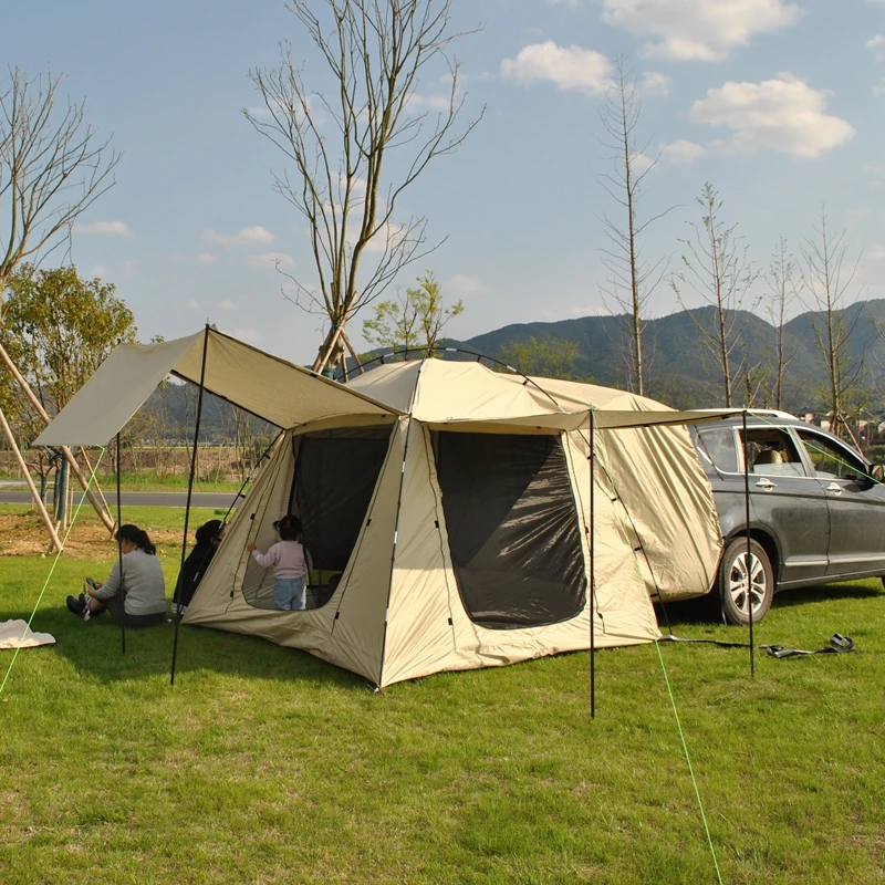 Vylepšenie 4Personov automobilov Zadný stan s vlastným riadením 3doorov Outdoor Camping Family Anti-Mosquito Extension Integrovaná pergola s markízou