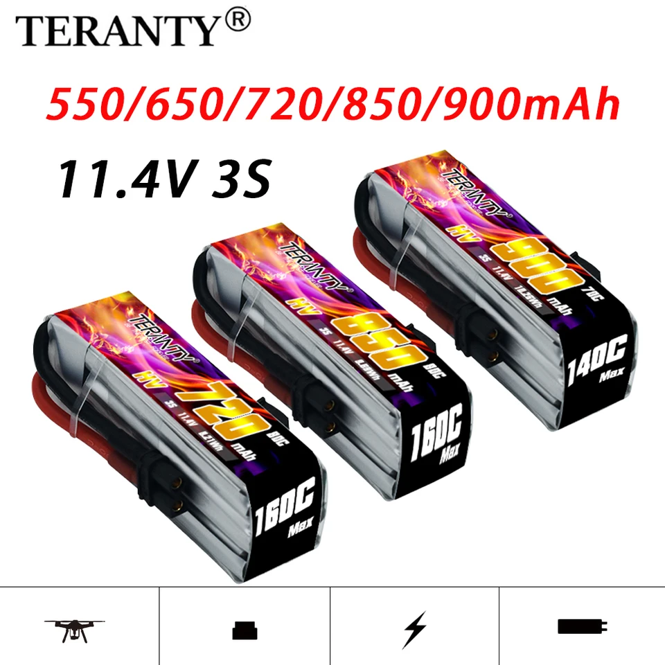 Vylepšená Treanty 3S 11.4V 550/650/720/850/900 mAh 60/70/80c Vnútorný časový stroj Model Dron FPV Racing Lipo Battery HV HV