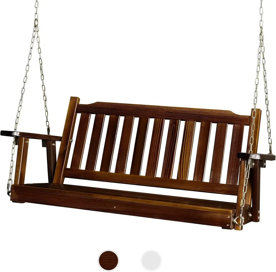 Vylepšená ťažká služba 880 libier 4 ft terasa drevená veranda Swing Solid Fir Wood, vonkajšia výkyvná lavica