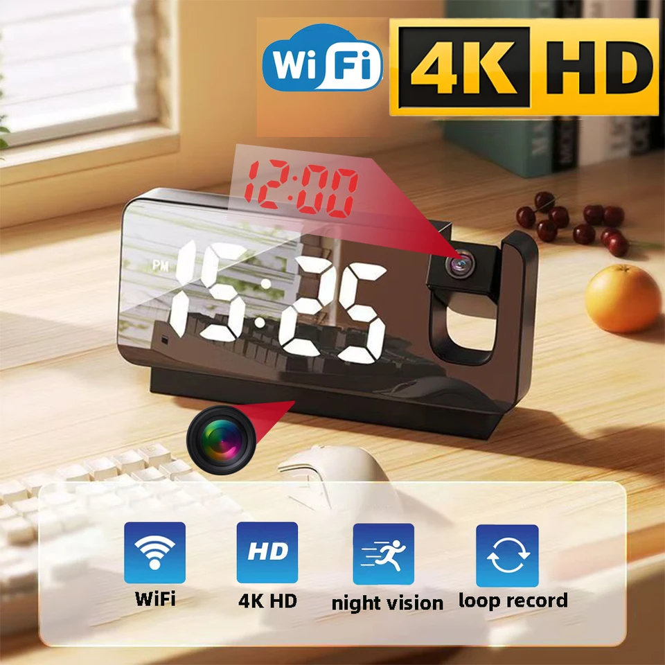 Vylepšené 4K HD hodinové fotoaparáty, podporujúca alarm detekcie pohybu, pripojenie WiFi, diaľkové prezeranie aplikácií, bezpečnosť domácnosti