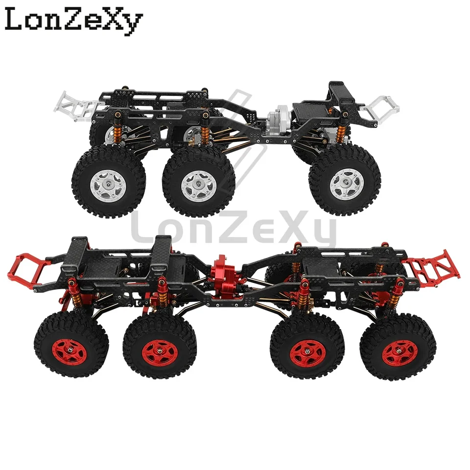 Vylepšené 6x6 8 × 8 Rám na karbonickom vláknoch s kovovými nápravami kolesá s nízkym stredovým gravitačným podvozkom súpravy pre 1/24 SCX24 RC