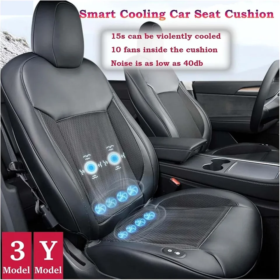 Vylepšite vankúš na sedadlo inteligentného chladenia pre Tesla Model Y Model 3 Summer Driving Priedušné sedadlo s 10 fanúšikmi Cool Down