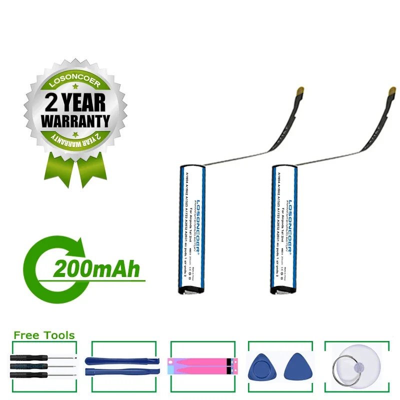 Vymeniteľná batéria 200 mAh pre Apple AirPods 1. 2. A1604 A1602 A1523 A1722 A2032 A2031 Air Mods 1 Air Mods 2 GOKY93MWHA1604