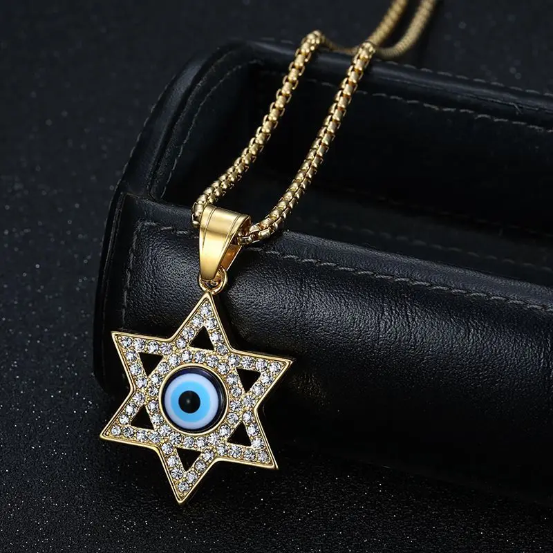 Vynikajúca šesťpolinkovaná hviezda Devil's Eye Eye Gearce Pendant Men's Židovská hviezda Davida Lucky Amulet Amulery šperky