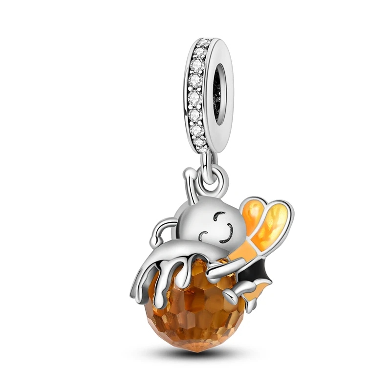Vynikajúce 925 Sterling Silver Yellow Yellow Cute Honey Honey Charm Fit DIY náramok Dámsky lesný les Play šperky doplnky