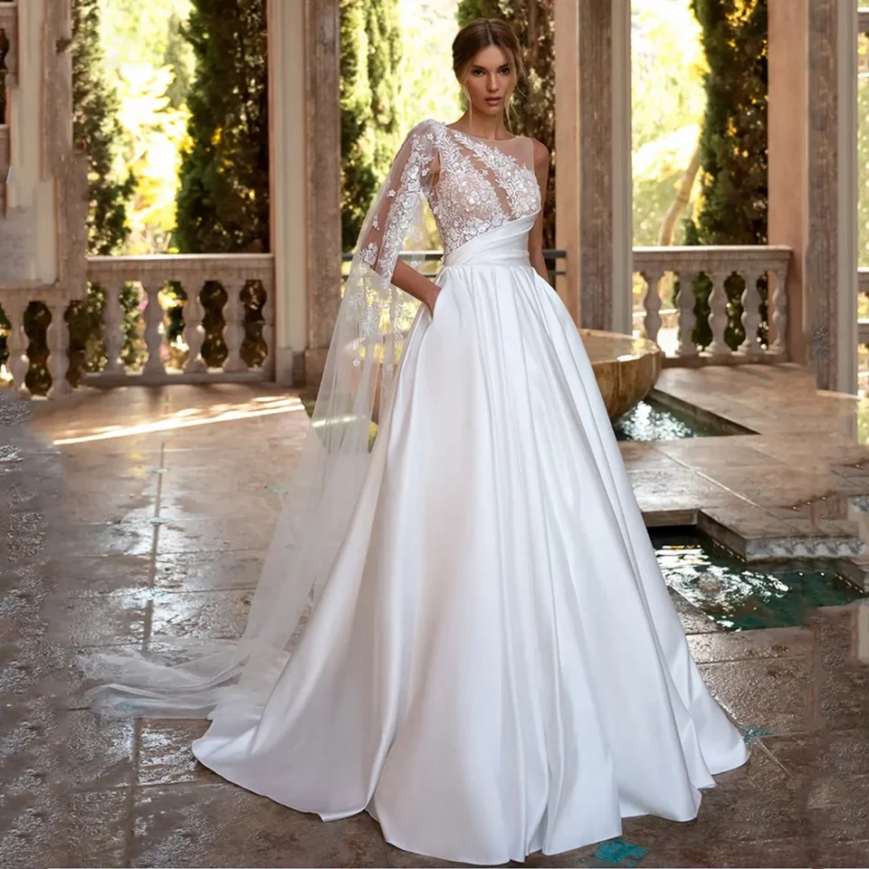 Vynikajúce svadobné šaty A-line pre ženy čipkované tlačiarenské svadobné šaty sexy aplikácie backless Vestidos de noiva 2024 Prispôsobené