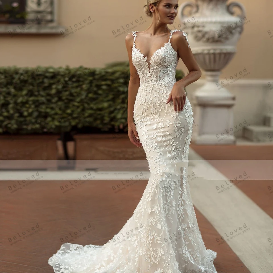 Vynikajúce svadobné šaty nádherné svadobné šaty čipky odstupňované šaty špagety popruhy backless Vestidos de novia prispôsobené 2025