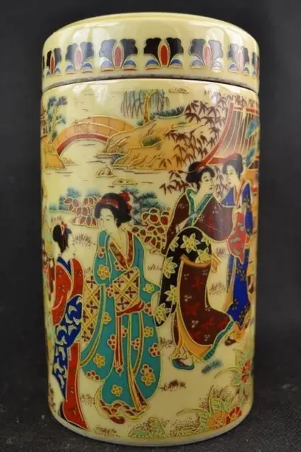 Vynikajúce čínske staré zberateľské ručne vyrábané porcelán maľované japonským dowagerom veľkým hrncom čajový caddy