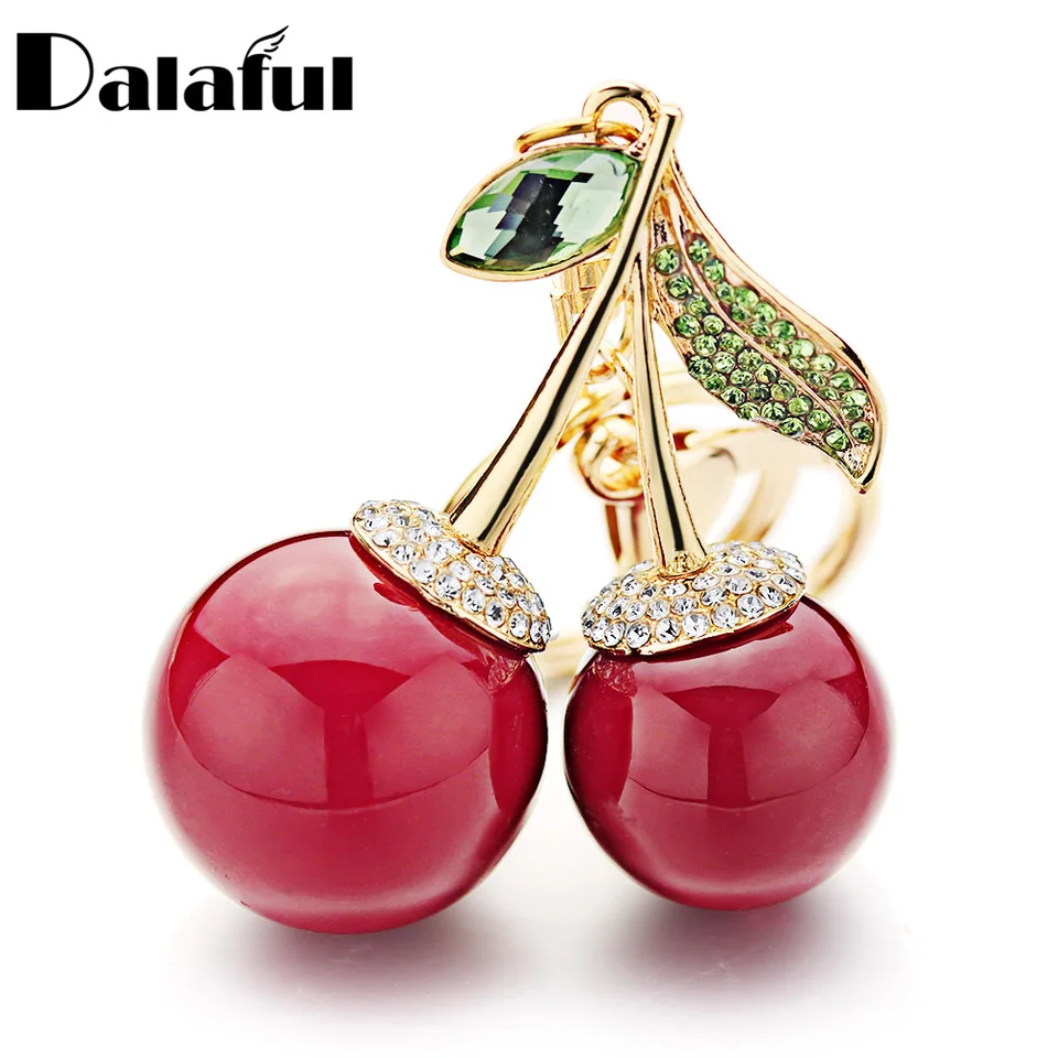 Vynikajúci krištáľový kamienok prívesok Red Cherry Keychain Roztomilý karikatúra pre auto držiak kľúča kľúče držiak prsteň šperky K364