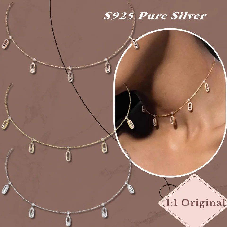 Vynikajúci originálny pohyb Uno Pavé Drop Pendant Choker Náhrdelník Sterling Silver 925 Luxury Woman Šperky doplnky Birtda