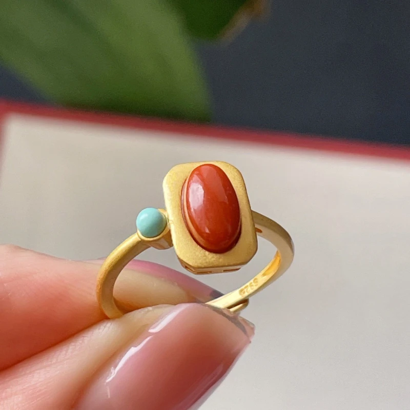 Vynikajúci umelecký štýl Southern Red Tourmaline Square Rings pre ženy vložte tyrkysové jednoduché kúzlo šperky nastaviteľné