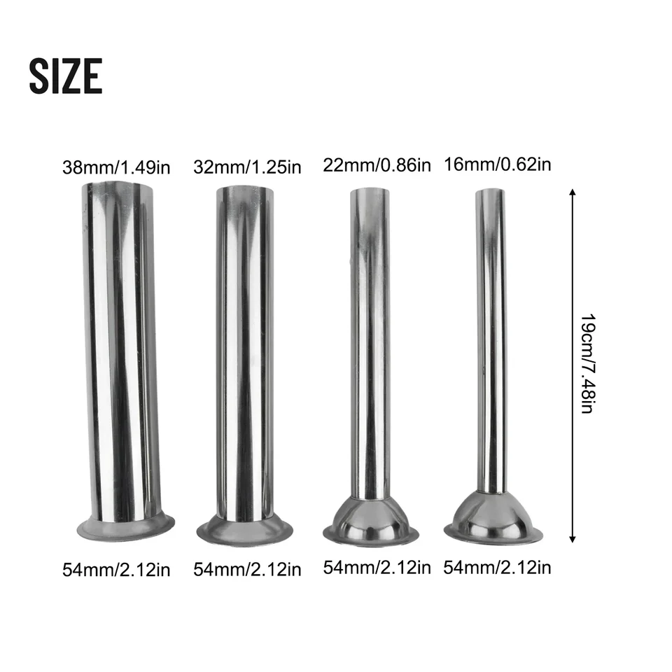 Vypľbavé trubice 4ks шприц колбасный Embutidora de Chorizo ​​Sausage Stufy Funnels Dysles Silver 165 mm/6,5 palca