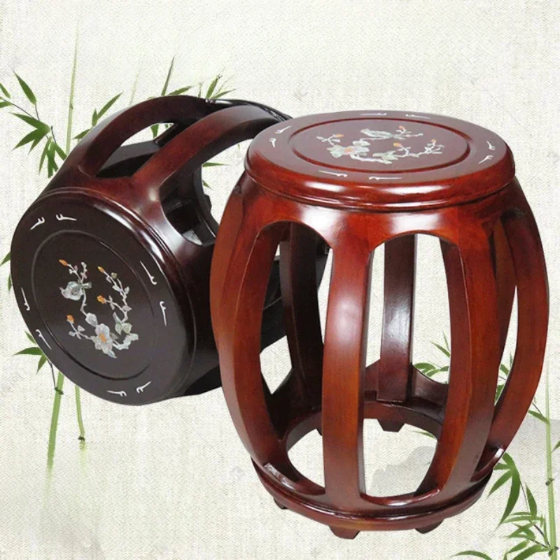 Vyrezávaná guzhengová okrúhla lavica pre obývaciu izbu, stoličku z masívneho dreva, klasická dekorácia, stolička s mortis a tenon