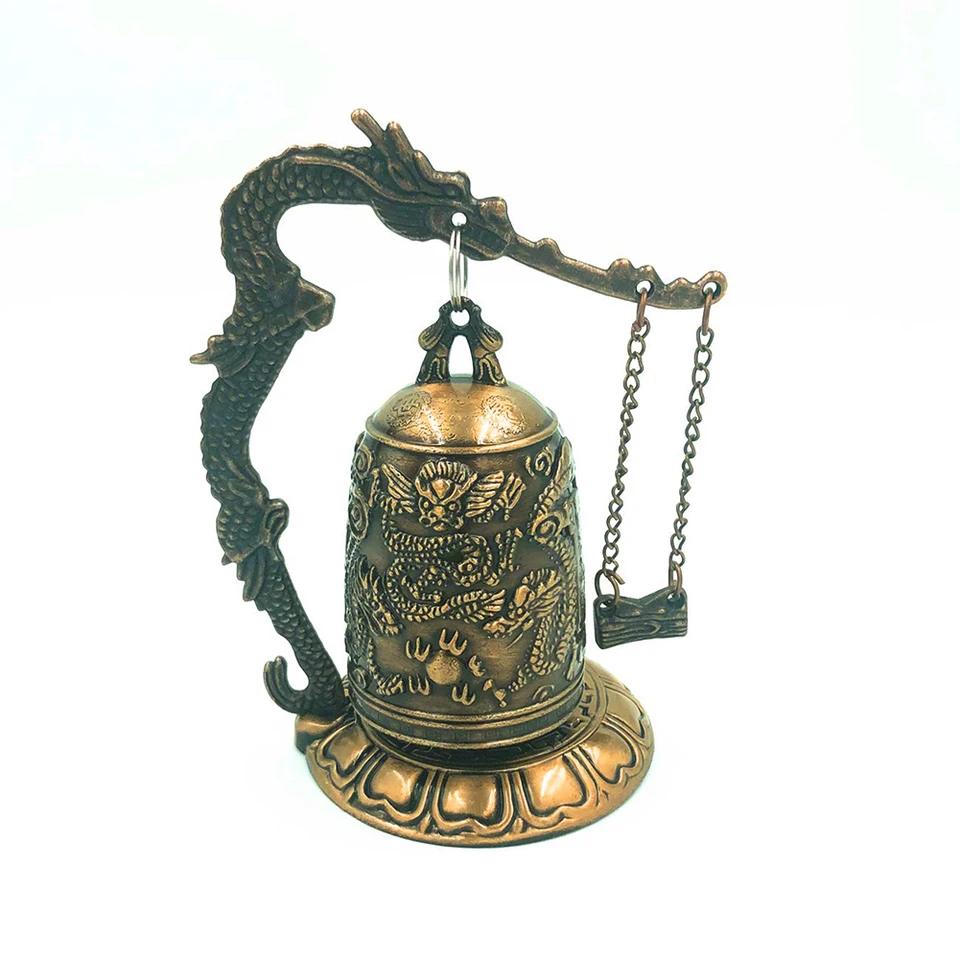 Vyrezávaný starožitný Čína Dragon Bell Ázijské starožitnosti meď mosadz Lotus Buddha budhizmus umenia sochy