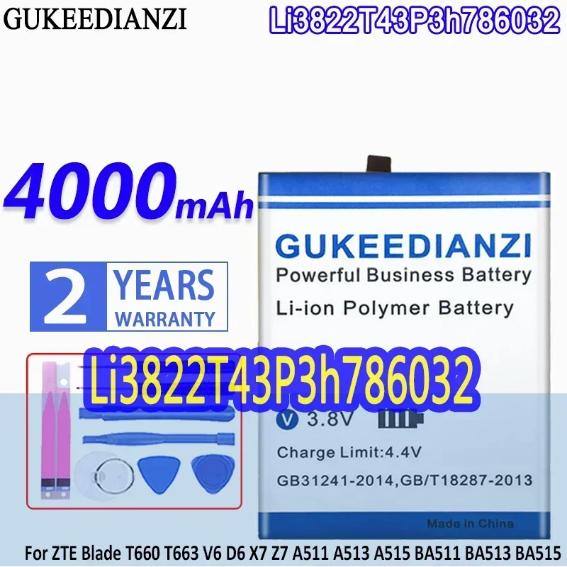 Vysoko kapacita gukeedianzi batéria Li3822T43P3H786032 4000MAH pre ZTE Blade T660 T663 V6 D6 X7 Z7 A511 A513 A515 BA511 BA513