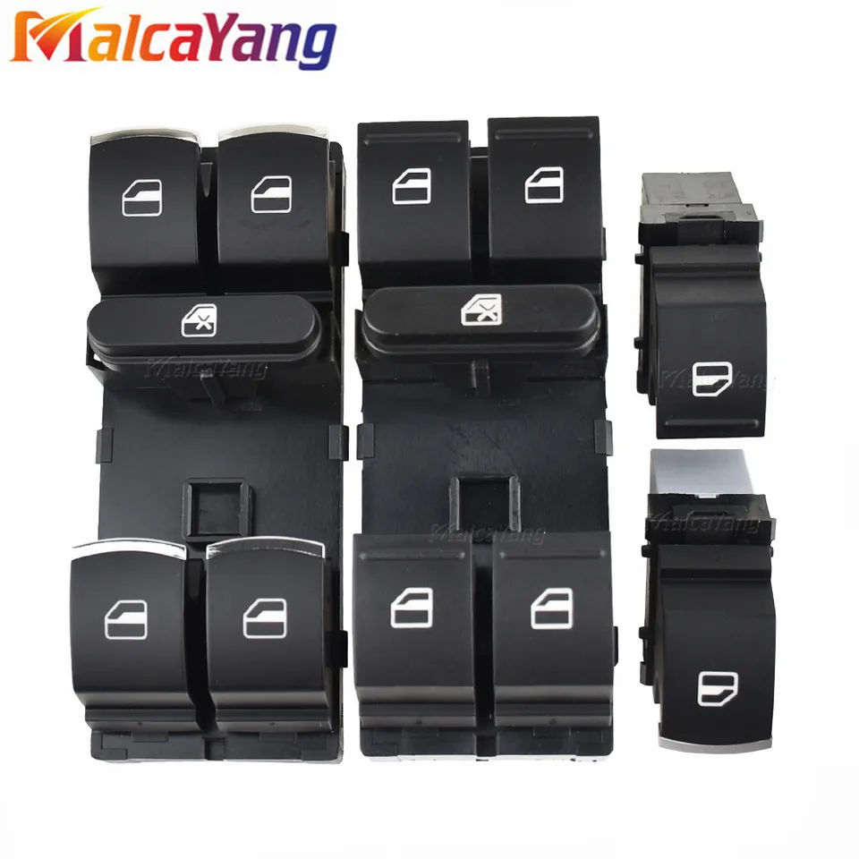 Vysoko kvalitná 5ND959857 5K4959857 / 5ND959855 Chrome Master Window prepínač pre golf MK5 MK6 TIGUAN TROURAN JETTA PASSAT Red Light