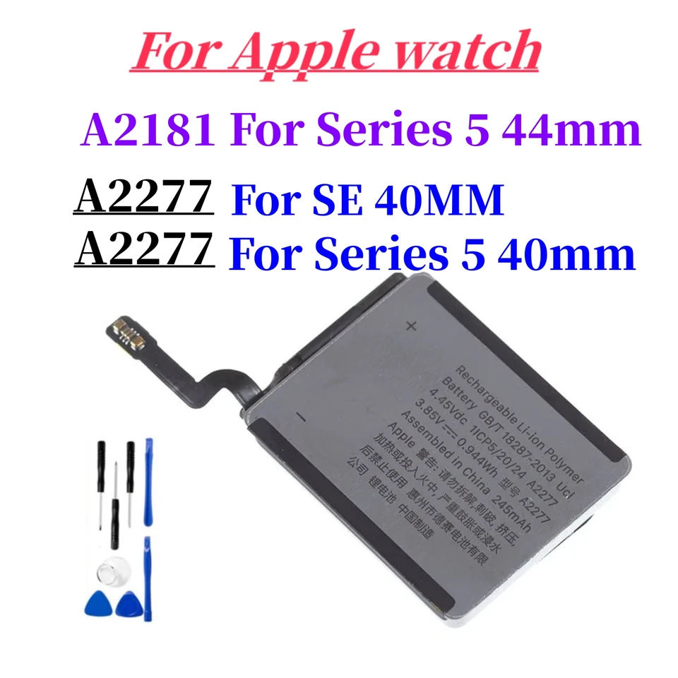 Vysoko kvalitná batéria A2181 pre Apple Watch Series 5 44 mm A2277 pre Apple Watch Series 5 40 mm SE 40 mm + Nástroje zadarmo