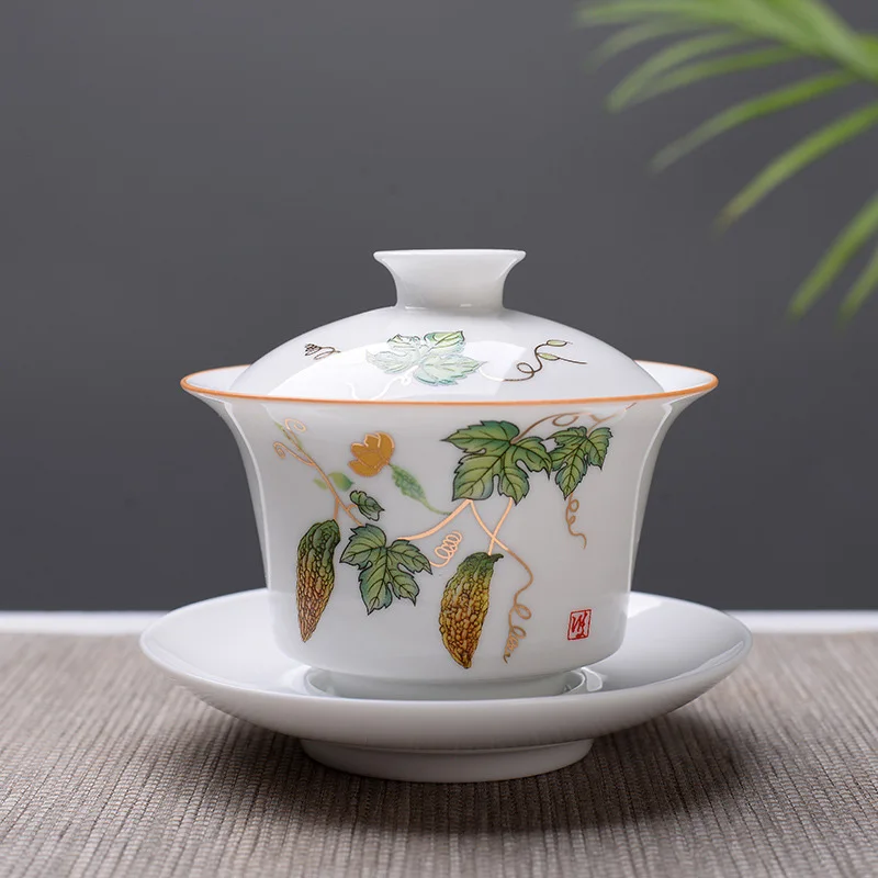 Vysoko kvalitná biela kosť China Gaiwan Tea Set, White Kung Fu Tea Set, cestovný keramický čaj, čínsky porcelánový pohár Gaiwan