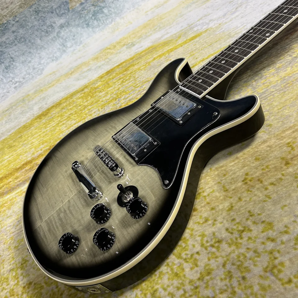 Vysoko kvalitná elektrická gitara, mahagónové telo, hmatník z ružového dreva, Tiger Maple Top, priehľadná čierna farba, preprava zdarma