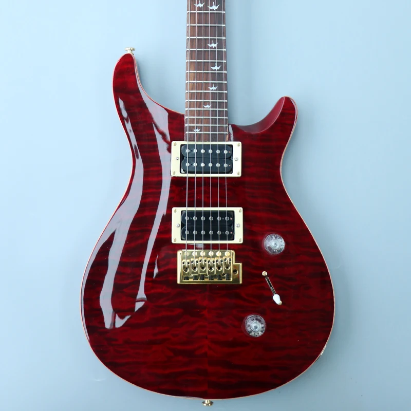 Vysoko kvalitná elektrická gitara, víno červené kvetinové zvlnenie vody, hmatník z ružového dreva, zlatý hardvér, 2 snímače, vibrato