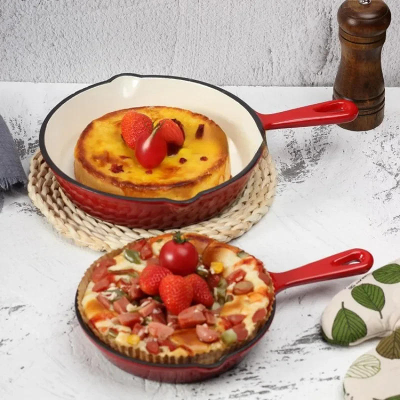 Vysoko kvalitná malá plochá dna s dna sklovina liatinová palacinka Pans Steak Non Stick Pan Fry Fry Vysoko teplota odolná v rúre misa