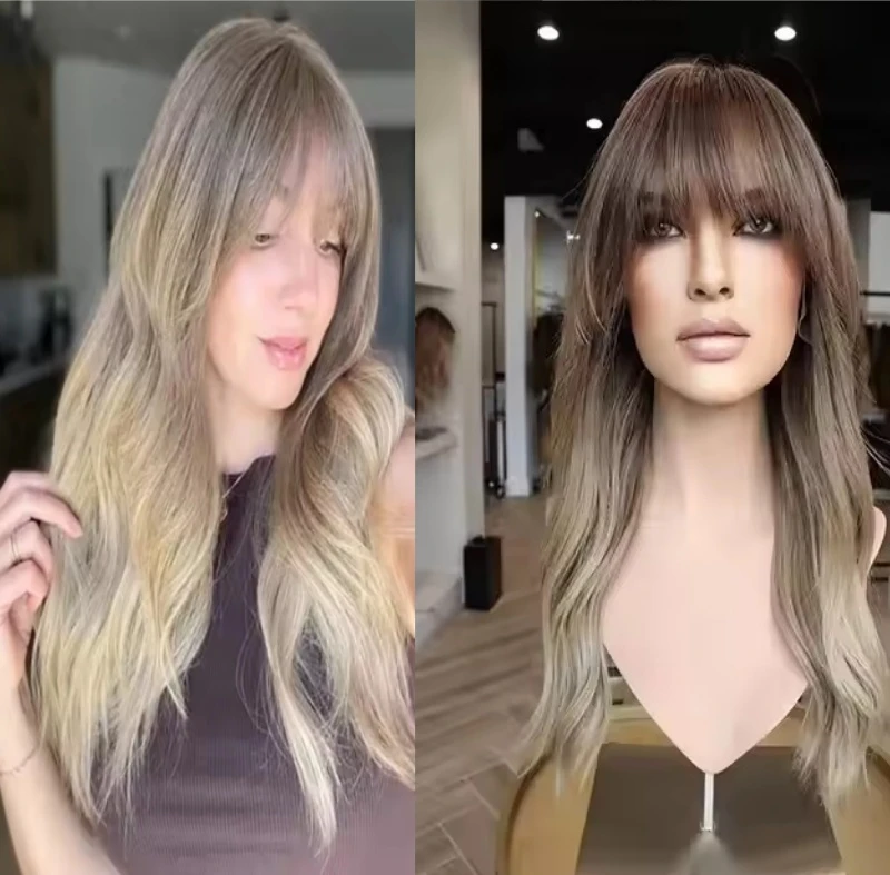 Vysoko kvalitná parochňa Ombre Popoh Blonde Tepelné bezpečné čipky Syntetická parochňa s treskami tmavý koreň s vopred realistickou vlasovou parochňou
