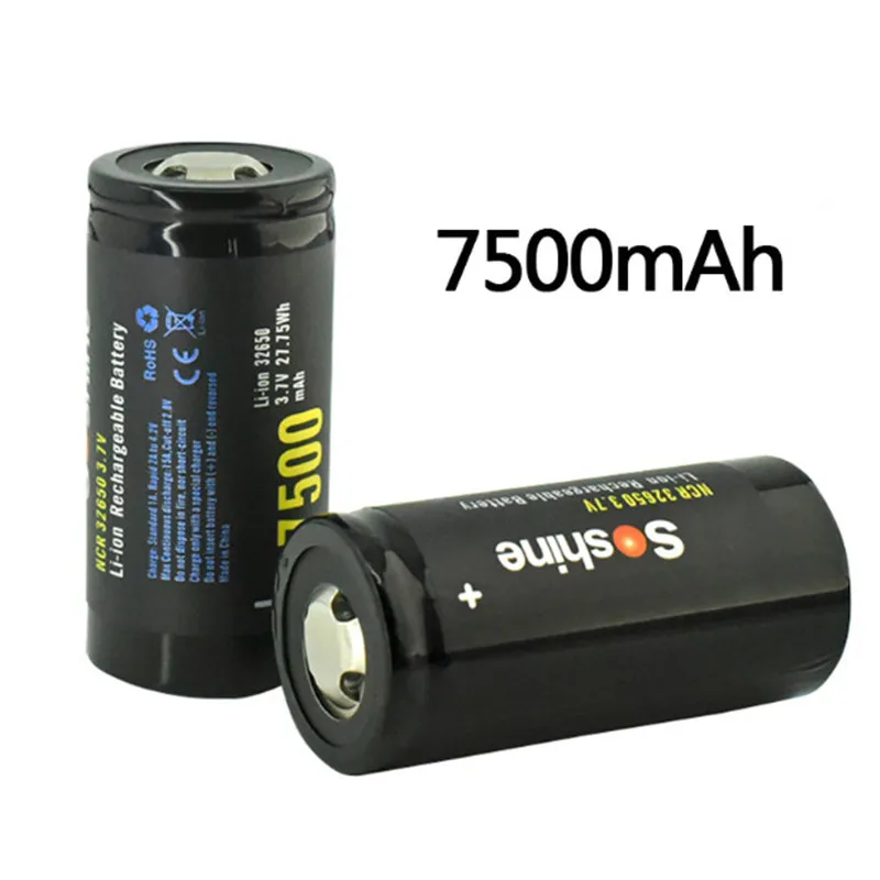 Vysoko kvalitná Soshine NCR 32650 3,7 V 7500 mAh 25A Li-Ion Nabíjateľná batéria s doskou na ochranu PCB
