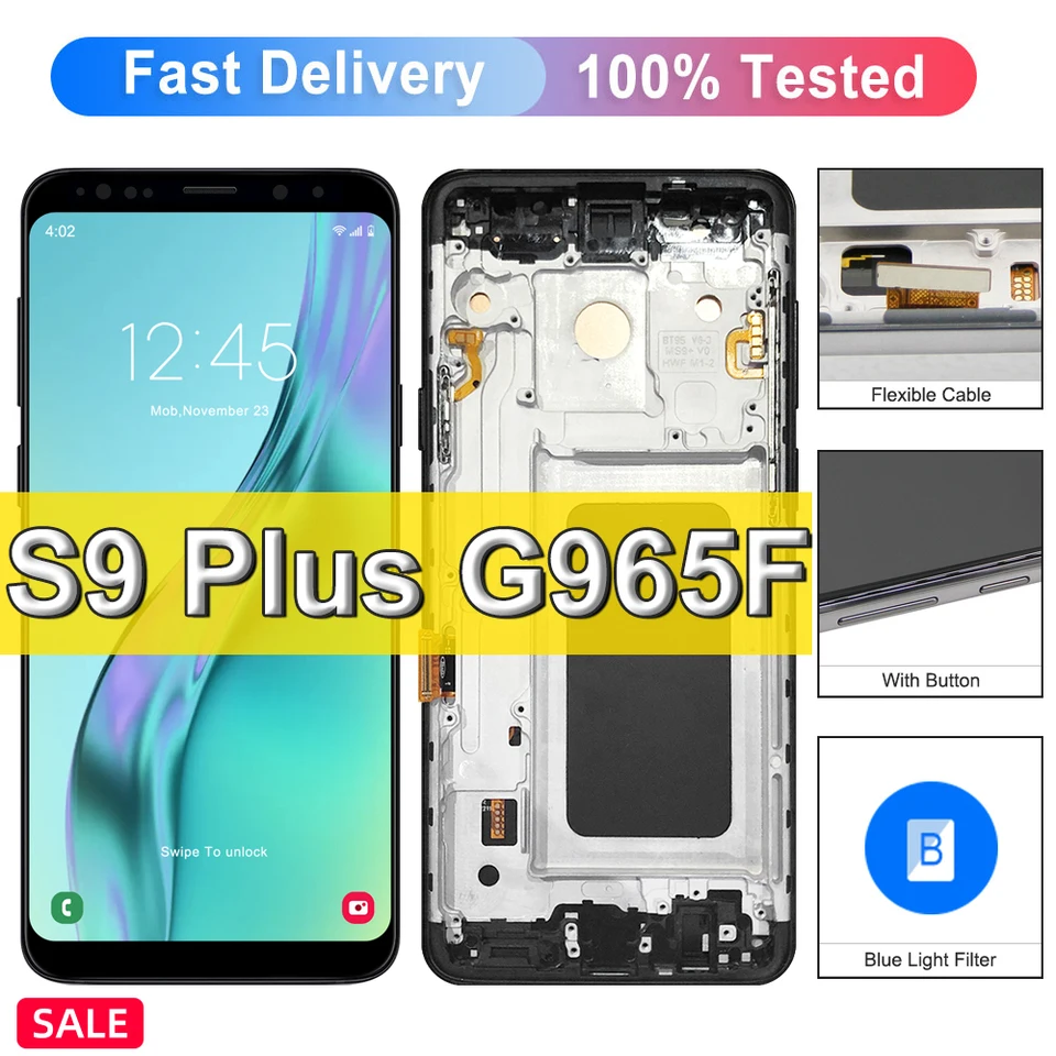 Vysoko kvalitná TFT pre Samsung Galaxy S9 Plus G965 G965F LCD DISPLEY DOTATNÁ SCREE s rámom, pre Galaxy S9+ výmena displeja