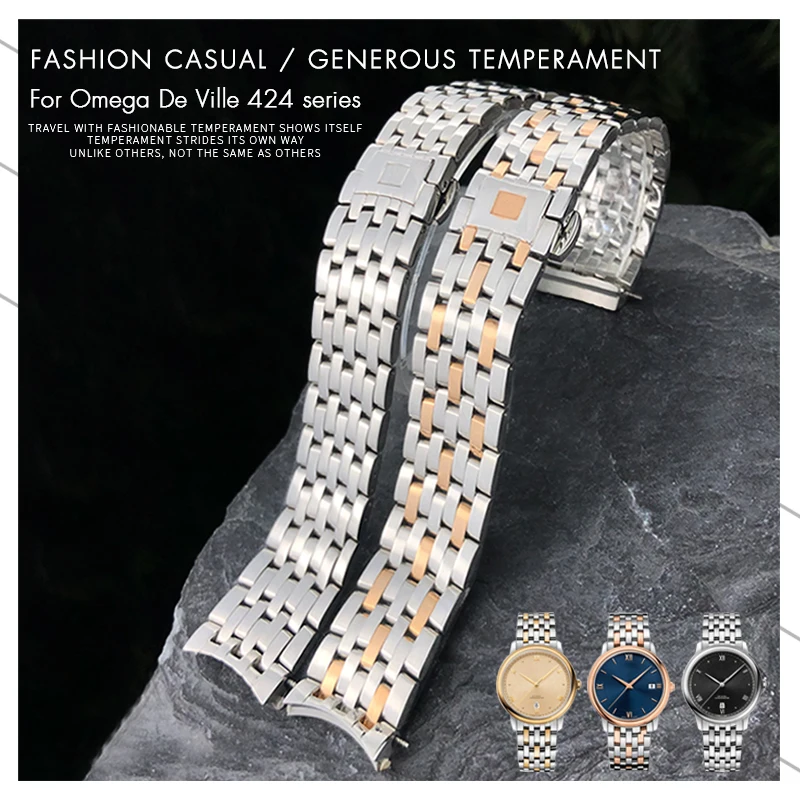 Vysoko kvalitné 316L z nehrdzavejúcej ocele Vzhľadom na hodinky 16 mm 19 mm fit pre Omega de Ville Hour Vision Waterproof Curved End hodinky remienok