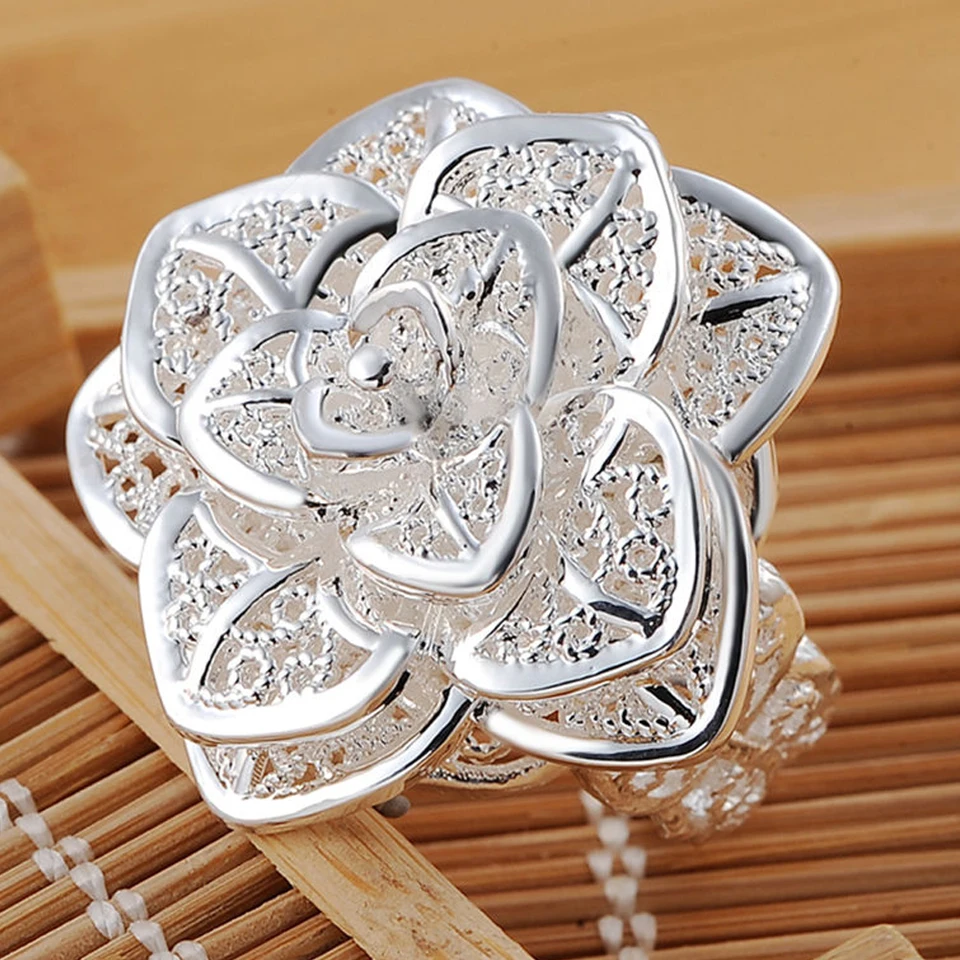 Vysoko kvalitné 925 Sterling Silver Otvorenie trojstupňového kvetinového prsteňa pre ženy módne svadobné zásnubné party Darčekové kúzlo šperky