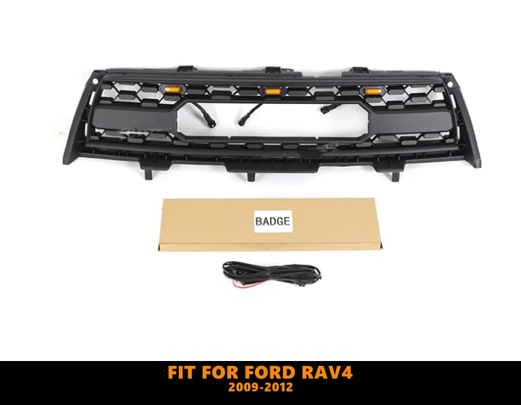 Vysoko kvalitné ABS Čierny gril stredný grilový automobil predné grily s LED svetlami Light Svetl Fit Fit for Toyota Rav4 2009-2012