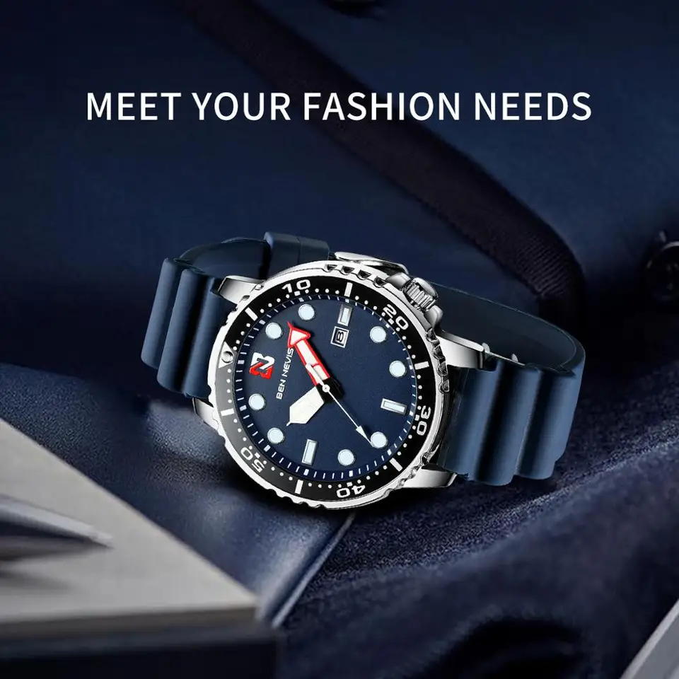 Vysoko kvalitné dizajnérske športové hodinky Big Round Watch Men Men Modré silikagelové hodinky Mužské automatické zápästie Watch for Men