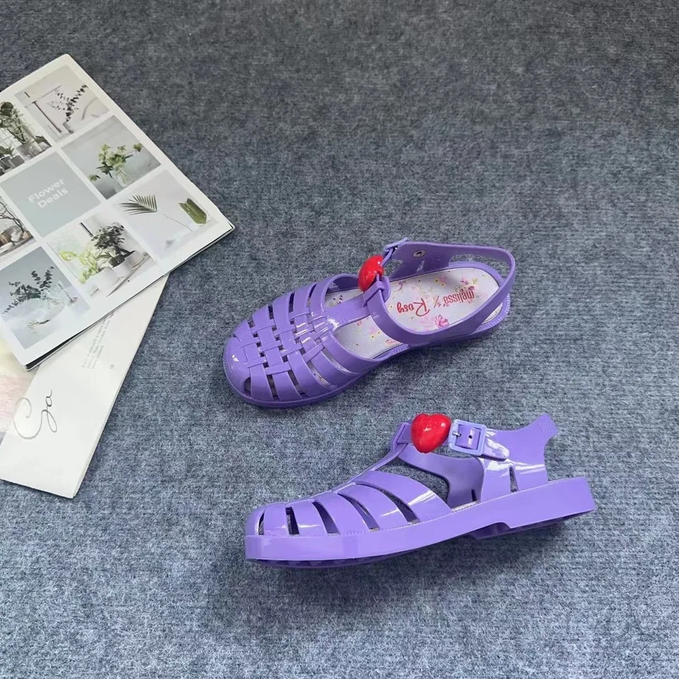 Vysoko kvalitné mini melissa dámske retro tkané želé topánky Dámy snov fialové ploché plážové topánky Dospelé dievčatá rímske sandále