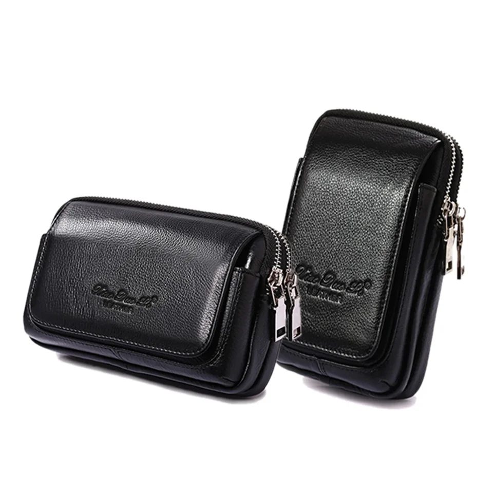 Vysoko kvalitné muži Originálne kožené pása Balíčka Cigaret Cigaret Cacrese Pocket Belt Bum Cell/mobilný telefón puzdro Fanny Bags