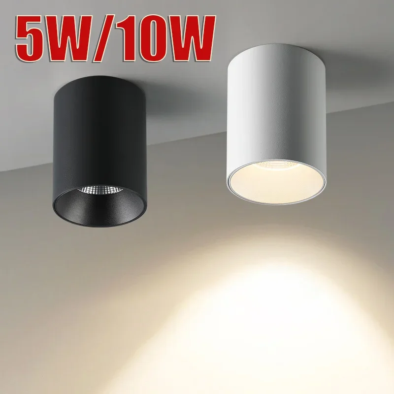 Vysoko kvalitné okrúhle povrchové LED COB Downlights 5W 10W Stropné lampy LED Svetlo Svetlo AC110/220V bez vodiča dole svetlo bez vodiča