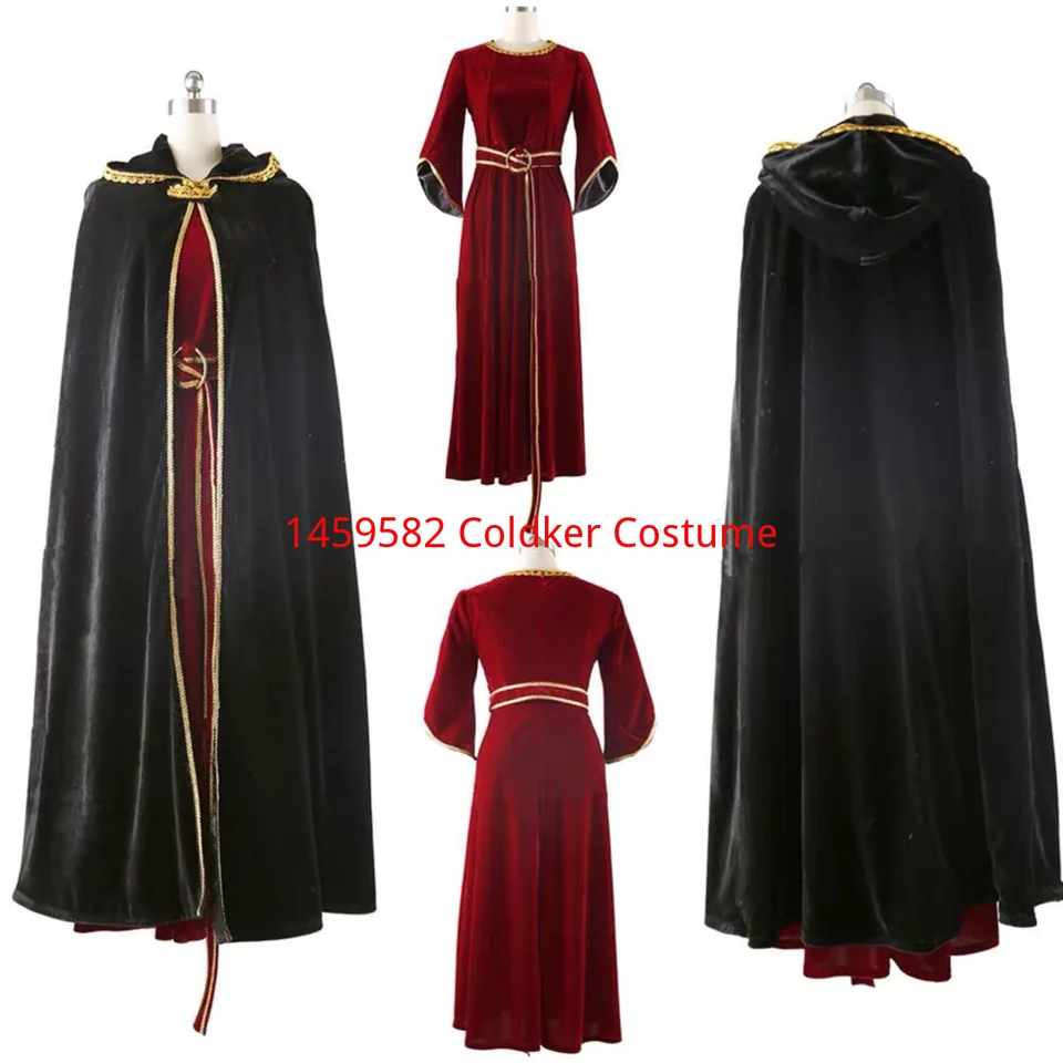 Vysoko kvalitné plné sady Halloween vianočné matka Gothel Cosplay Costum Handsel Black Cloak Red Party Dress