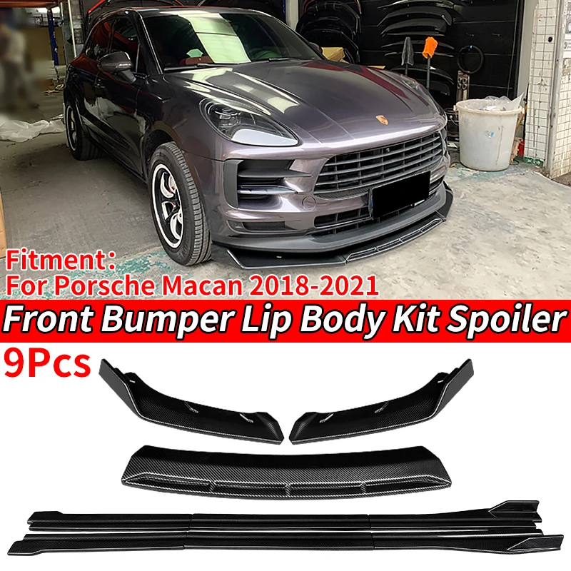 Vysoko kvalitné predné nárazníky automobilov Spliters Lip Body Kit Spoiler Bočné sukne predlžovacie príslušenstvo ABS pre Porsche Macan 2018-2021