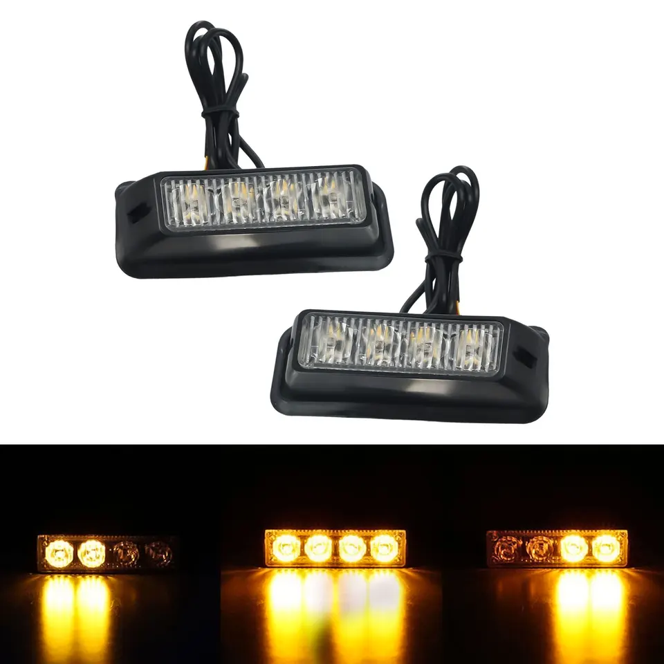 Vysoko kvalitné puzdro ABS a PC šošovky 4 LED oranžové svetlo lampa na obnovu blikajúceho brit gril pre autá SUV Vans Trucks