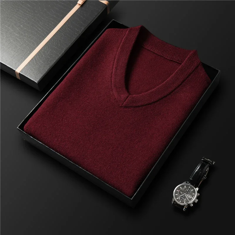 Vysoko kvalitné pánske panely V krku khaki pletená vesta Jeseň Zimná zima Classic Business Casy Business Hustý bez rukávov samce odev žltá modrá