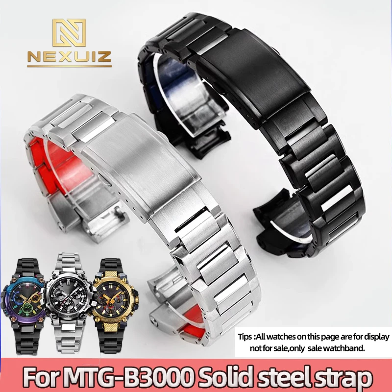 Vysoko kvalitné rýchle uvoľnenie Slainles Steel WatchBand pre Casio G-Shock MTG-B3000 Oceľový pás Čierny strieborný mužský reťazec
